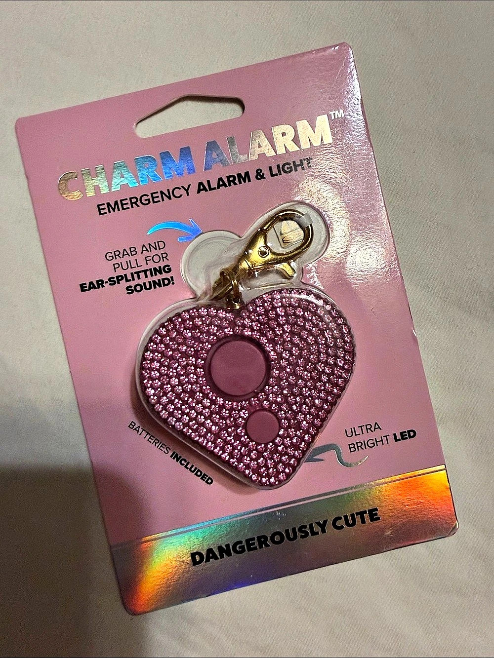 Charm Alarm Heart Emergency Alarm & Light Pink Heart Emergency Alarm Keychain